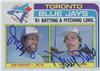 1982 Topps #606 - Toronto Blue Jays 1981 Batting Leader - John Mayberry / 1981 Pitching Leader - Dave Stieb on Sportscollectors.Net
